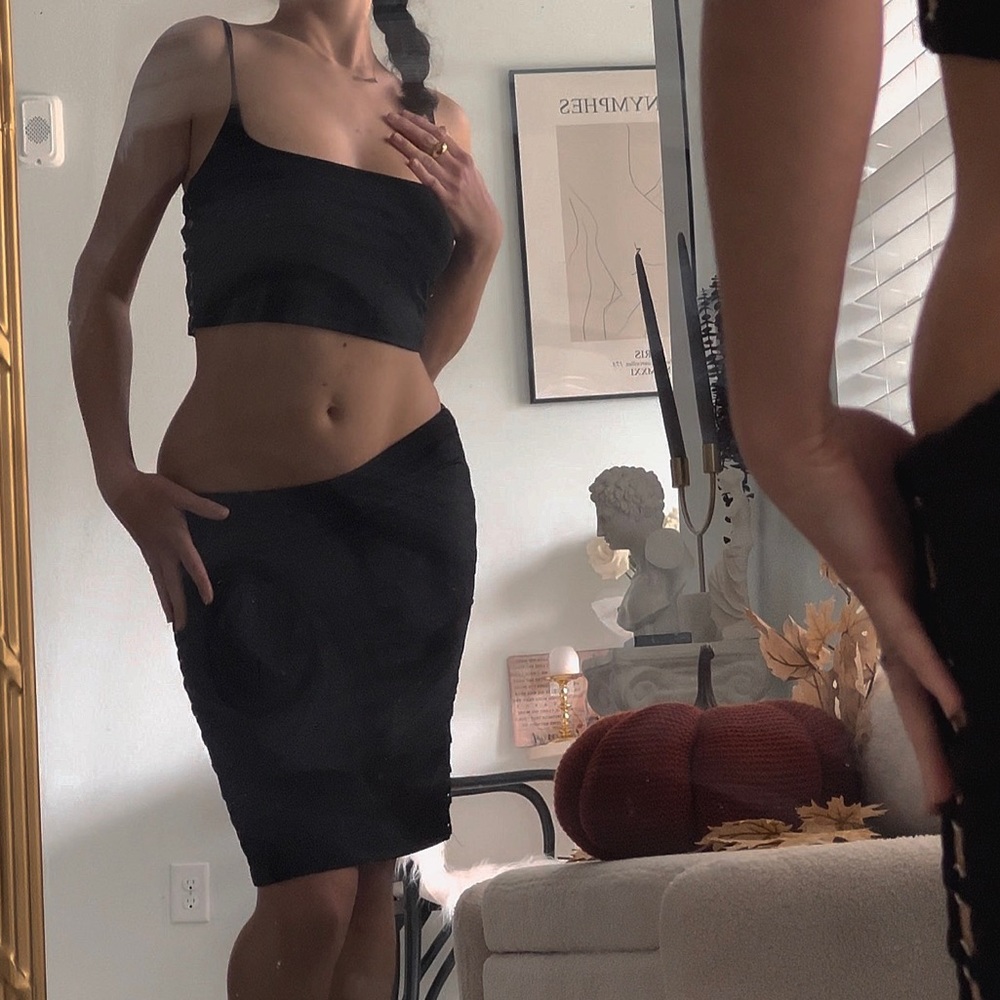Black chain two-piece skirt set